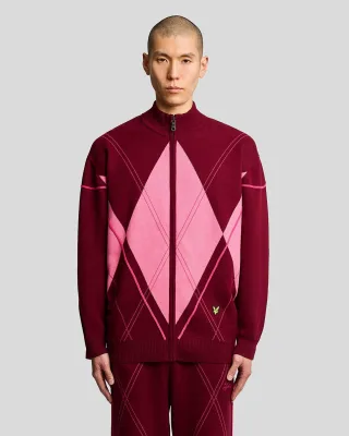 Lyle & Scott Argyle Strick-Trainingsjacke - Burgunderrot