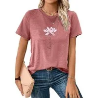 PYLIKE Print-Shirt Damen Sommer Elegant bequemes t shirt mit Lotus Print-Shirt Bequem für Freizeit und Büro,Strandurlaub