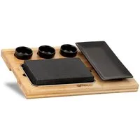 Mahlzeit Lavasteine Lavastein Set (7-teilig), Set mit heißem Stein, Dipschalen und Teller, (Set, Holzbrett, Lavastein, Edelstahl Schale, Teller, drei Dipschälchen)