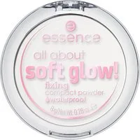 Essence Puder all about soft glow! fixing compact powder waterproof, 3er Pack, wasserfest, langanhaltend, fixierend, leichte Deckkraft