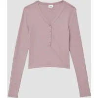 s.Oliver Langarmshirt T-Shirt Verkürztes Rippshirt mit Knopfleiste