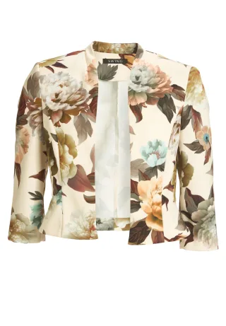 SWING - Floral bedruckter Scuba Blazer champagne beige/chocolate brown - Gr. - 42