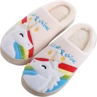 Katara Tier Pantoffeln Gr. 34-41 (Einhorn, Katze, Hase) Plüsch Hausschuhe Hausschuhe, weich, warm, süß, kuschelig, Plüsch Einhorn (Regenbogen)