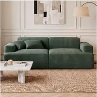 skølm Sofa Freki aus Cord, Vollschaumcouch mit Federkern und Vakuum-Kompression, Dunkelgrün, Couch 2 Sitzer mit 2 Kissen, kein Aufbau erforderlich