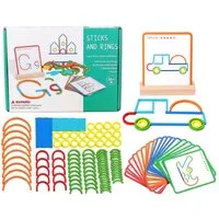 Zaewry Lernspielzeug Holzstäbe- und Ring-Bauspiel als Puzzle,Montessori-Spielzeug, Formanpassungs-Spiel, Tangram für Kinder, Konzentrationsspiele