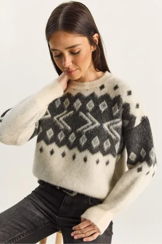 Ethnisches Muster Dickes Strickpullover mit Rundhalsausschnitt