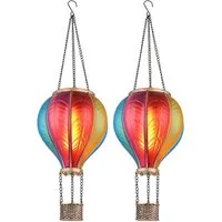 GLOBO LIGHTING LED Solarleuchte, LED-Leuchtmittel fest verbaut, Warmweiß, Solarlampe Außenleuchte Heißluftballon Feuereffekt Gartendeko 2er Set