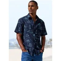 John Devin Hawaiihemd, sommerliches Kurzarmhemd mit kontrastfarbigem Palmen Druck