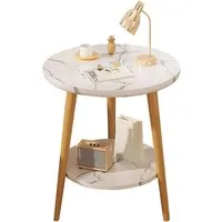 HEYHIPPO Beistelltisch Warmweißer doppelschichtiger Couchtisch aus Holz kleiner Beistelltisch (Ein Tisch, Rutschfest, nur 0,28 m² Fläche, stabile Dreiecksstruktur), Moderner kleiner Nachttisch, Couchtisch, einfache Montage,50×50×60 cm