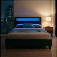 CARO-Möbel Polsterbett MIRASOL, Einzelbett 120x200cm Lattenrost & LED Beleuchtung Kunstleder Schwarz
