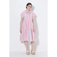 Ulla Popken Midikleid Midikleid Streifen A-Linie Rundhals Ärmelvolant