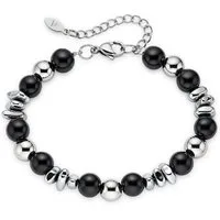 Bruno Banani Edelstahlarmband Schmuck Geschenk Edelstahlarmband mit schwarzen Achatkugeln, mit Achat