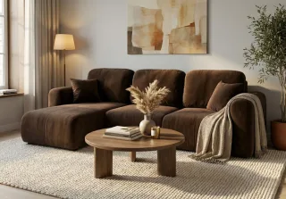 Ecksofa mit Schlaffunktion BRUSK Sofa in Stoff Kronos Dunkelbraun Ottomane Links