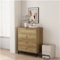 OTTO home Kombikommode Motala Schlafzimmerschrank Garderobe Boho Eichen-Design (Eichen-Design mit Geflecht Schublade und schwarzen Griffen), Schrank Schlafzimmer mit 4 Schubladen hochwertig