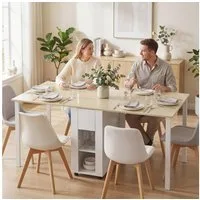 HOMCOM Klapptisch mit 2 Schubladen, 4 Ablagen für bis zu 6 Personen (Esstisch, 1-St., Küchentisch), Esszimmertisch