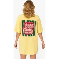 Worldclassca T-Shirt Worldclassca Oversized SARDINES Print T-Shirt lang Tee Sommer Oberteil PRINT - SARDINES - EAT ENJOY REPEAT
