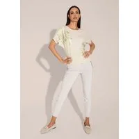MADELEINE Strickpullover Kurzarm Strickshirt mit Folien-Print Grafische Ornamente und U-Boot-Ausschnitt als Eyecatcher