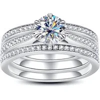 Jumpeak Diamantring 1 ct E VS2 3EX 14K Eheringe weißgold Verlobungsringe frau Festgeschenk (Set, Eheringe 585 Gold,Schmuck Damen Ringe,2-teiliges Ringset,Mama Geschenk), Diamantringe Klammerbesatz Versprechensring rund Diamant Labordiamant