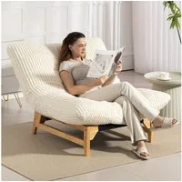 KLAM HOME Relaxsessel Loungesessel Sessel für Erwachsene Weißer Kordelstoff (Akzent-Sessel ohne Arme mit Rückenlehne Ergonomisch), Einzelsessel für Wohnzimmer Schlafzimmer Einrichtung Akzentmöbel