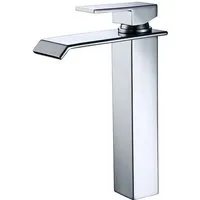 HOMELIVE Badarmatur wasserfall Wasserhahn Bad Hoch Waschtischarmatur (Einhandmischer Waschtischarmaturen) Keramikventil, Kaltes und Heißes Wasser Vorhanden, Chrom
