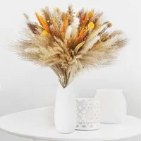 Trockenblume Pampasgras Trockenblumen Deko, 100 Stück Pampasgras Getrocknet Trockenblumen natürlicher Blumenstrauß, ibettertec, Flauschige Getrocknete Blumen für Hochzeit Boho Deko Wohnzimmer