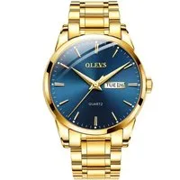 OLEVS Quarzuhr Herrenuhr Olevs– Stilvolle Uhr mit blauem Zifferblatt Goldfarben