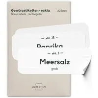SILBERTHAL Etikett für Gewürzgläser Eckig 232 Stück, Vorgedruckt & Blanko, wasserfest & wiederverwendbar