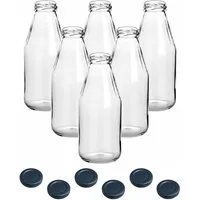 gouveo Trinkflasche Saftflaschen 500 ml mit Schraub-Deckel - Kleine Flasche 0,5 l, 6er Set, schwarz