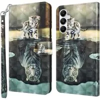 CLM-Tech Handytasche für Samsung Galaxy A57 5G Klapphülle aus PU Leder (Katze Tiger, 1-tlg., Flip Case), Magnetverschluss, Standfunktion und Kartenfächer