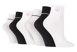 6 Paar Damen Lounge Turn Cuff Socken | Wildfeet | Knöchel stricken bestickte Socken - Frieden