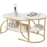 FUROKOY Couchtisch Beistelltisch Sofatisch wohnzimmertisch kaffeetisch 2er set (Runder Tisch Oval), Modern design Couchtisch mit gold beinen,Marmoroptik,Gold + Weiß
