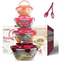 Elegear Müslischale Salatschüssel mit luftdicht Deckel, 4,5L/3,2L/1,8L/1L Salatschüssel, ABS, (1-tlg), mit Tragegriff Gabeln Löffel, Stapelbar Schüsseln Frischhaltedosen