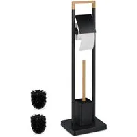 relaxdays WC-Garnitur Bambus & Edelstahl, schwarz