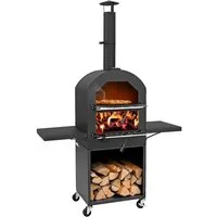 COSTWAY Pizzaofen, Holzgefeuerter Pizzaofen mit Schutzabdeckung, Pizzastein