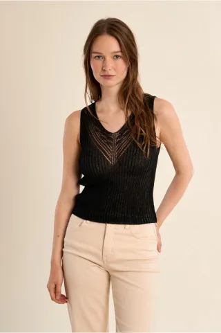 molly bracken - Ärmelloses Stricktop mit V-Ausschnitt und Lochmuster schwarz - Gr. - M