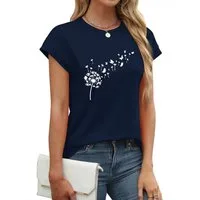 PYLIKE Rundhalsshirt Carmenshirt Damen Casual Löwenzahn Ausgefallene bequemes Sommershirt Modische Outfits Business Strand Urlaub Blusen Kleidung