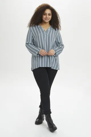 Langarm-Bluse Regular fit Blue Mirage/ Chalk Stripe blue white