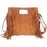 MIRROSI Umhängetasche Damen Crossbody Bag, Echtleder Made In Italy, wunderschöne Fransen (23x24x7cm) aus Wildleder
