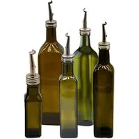 mikken Ölspender 2er Set Ölflaschen 100-1000 ml Glasflasche braun/grün mit Ausgießer, UV-Schutz, inkl. Beschriftungsetiketten
