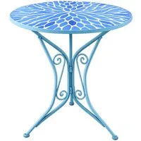HTI-Living Gartentisch Gartentisch Metall Blau mit Blütenmotiv (1 Stück, 1-St., 1 Gartentisch)