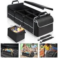 BTTO Faltbox Kofferraum-Organizer Schwarz, Aufbewahrungsbox mit mehreren Fächern, Organizer Kofferraumtasche mit Deckel