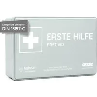 FLEXEO Erste-Hilfe-Koffer DIN 13157, (1 St), Betriebsverbandkasten inkl. Wandhalterung, grau
