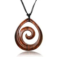 viva-adorno Kette mit Anhänger Halskette Holzanhänger geschnitzt Tropfen Welle Spirale Amulett, Surfer Kette Baumwollband Länge verstellbar
