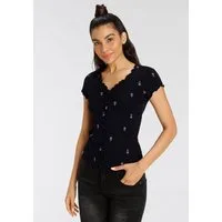 KangaROOS Kurzarmshirt kurzärmelig, mit Knopfleiste und Rollsaum, Blümchendruck