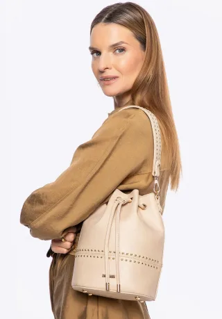 Wittchen Damen-Umhängetasche mit Kordelzug, beige, Kunstleder
