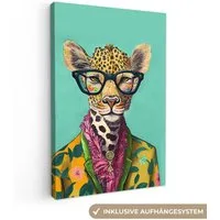OneMillionCanvasses® Leinwandbild Blätter - Brille - Giraffe - Tiere - Design, Fotodruck (1 St), Leinwand Canvas Wandbild, Wanddekoration 20x30 cm