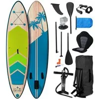 BRAST SUP-Board Tropic Aufblasbares Stand up Paddle Set - 320x81x15cm, 5 Jahre Garantie inkl. Sonderzubehör, (2in1 Paddel Kajak-Sitz Action-Cam-Halterung), Fußschlaufe Paddel Pumpe Rucksack