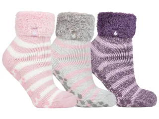 Womens Fluffy Slipper Bed Socks with Grips | Heat Holders | 3 Pair Multipack | Ladies Warm Fleece Lined Non Slip Socks | Winter Gifts for Her - Pack 8