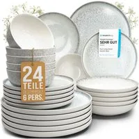 PURE LIVING INTERIOR DESIGN Geschirr-Set Pure Living »Ibiza« (24-tlg), 6 Personen, Steingut, Beige, 6 Personen, Steingut, Mediterrane Handwerksoptik, Reaktive Glasur – jedes Stück einzigartig…