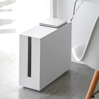 Kabelbox auf Rollen für Router Metall weiß 15x34x40cm | Yamazaki Tower. Diskrete Aufbewahrung für Kabelmanagement und Festplatten im Heimbüro.